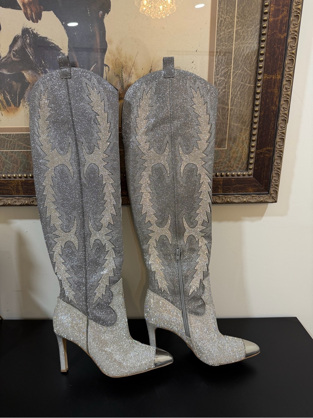 Gianni Bini Silver Glitter Over-the-Knee Stiletto Boots